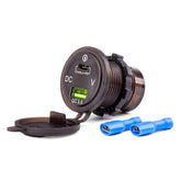 Wasserdichtes Handy-Ladegerät mit USB, USB-C und digitalem Voltmeter