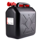 Schwarzer 20-Liter-Kraftstoffkanister mit Trichter