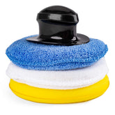 Set mit drei Polierschwämmen und Klett-Handgriff