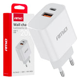 Weiße Wandladestecker mit USB-C und USB-A für 20W Laden