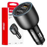Biloplader med to USB-C-porte og én USB-A-port
