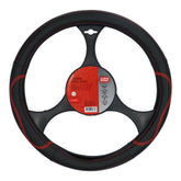 Carpoint Lenkradbezug aus PU-Leder, schwarz mit roten Details, 37–39 cm