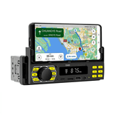 Universelles 1-DIN-Radio mit Handyhalterung, USB-C und Bluetooth 5.1 mit GPS-Navigation auf dem Smartphone.