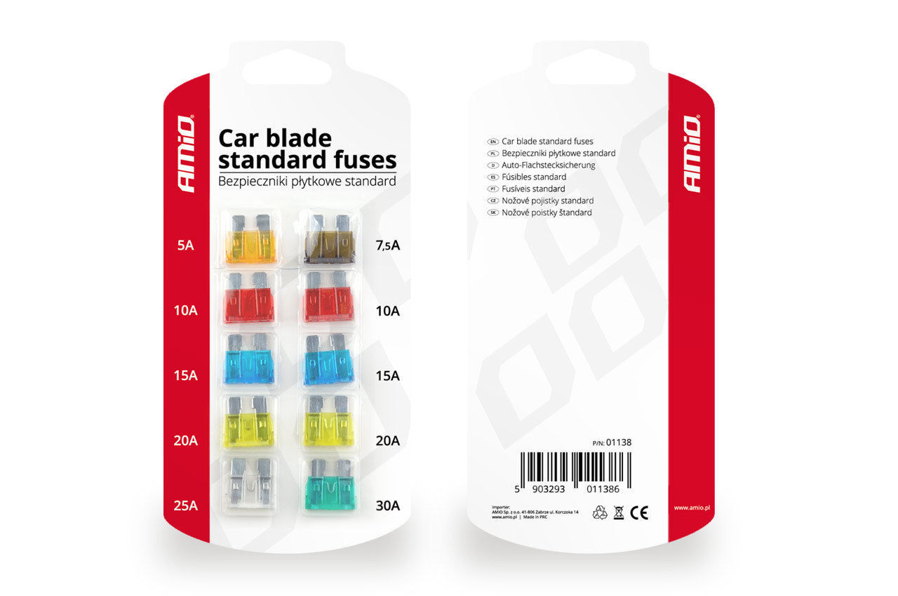 Blisterpackung mit 10 zylindrischen Standard-Sicherungen