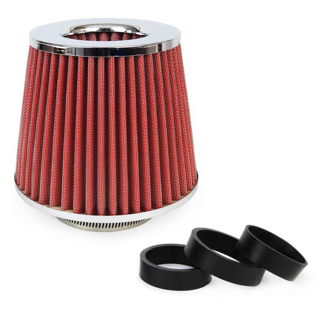 Konischer Luftfilter fürs Auto in Rot und Chrom
