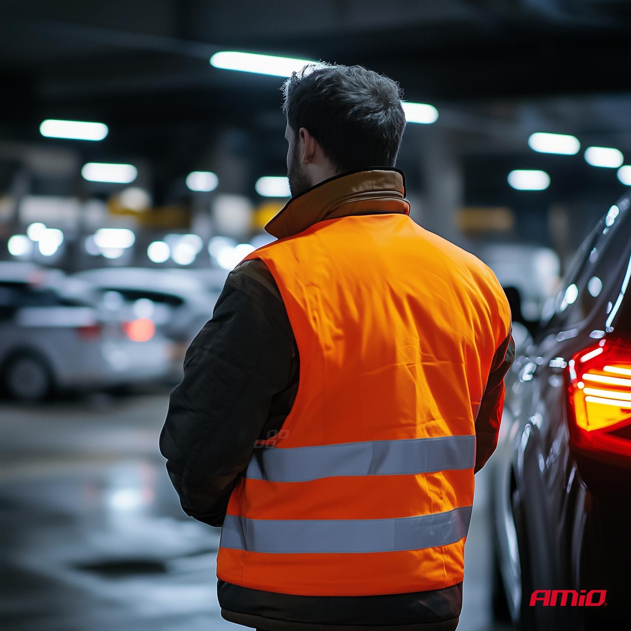 Orange XL-Warnweste mit Reflexstreifen, Frontansicht