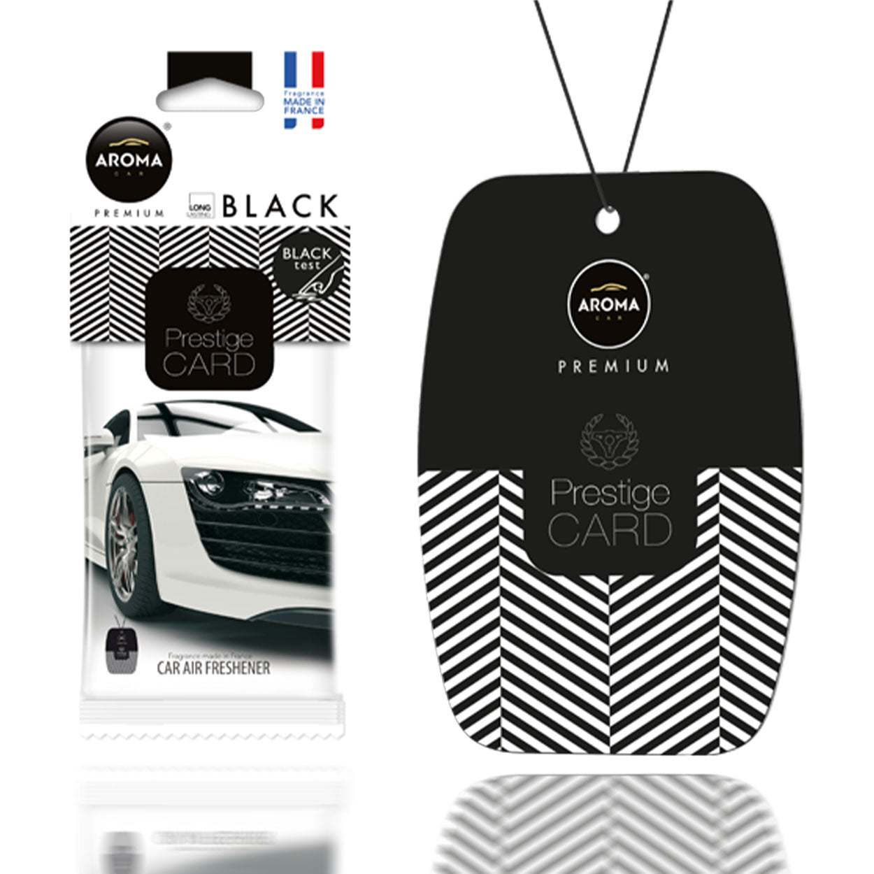 Aroma Prestige Card Black hängender Auto-Lufterfrischer aus Zellulose