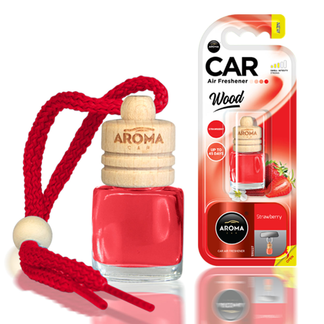 Aroma Wood Strawberry Lufterfrischer fürs Auto mit Glasflasche und Holzverschluss