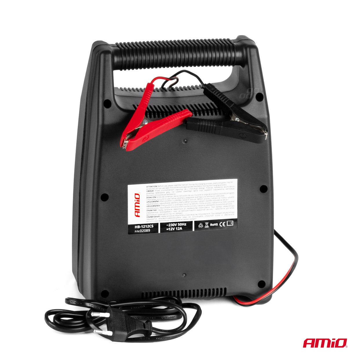 Batterioplader med ladeklemmer til 12V batterier