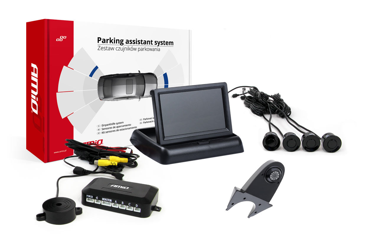 Einparkhilfe mit 4,3-Zoll-TFT-Display, Kamera und vier Sensoren