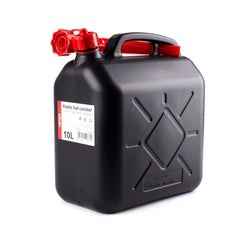 Schwarzer 10-Liter-Kraftstoffkanister mit Trichter