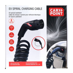 Carpoint Spiral-Ladekabel für Elektroautos Typ 2 auf Typ 2, 32 A, 3-phasig, 6 Meter 