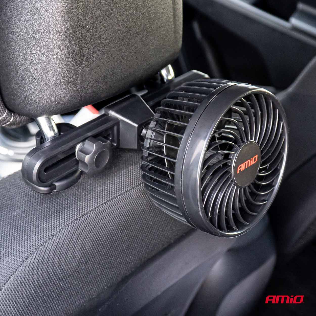 Schwarzer 12V Auto-Ventilator mit Halterung für die Kopfstütze