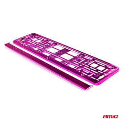 Pink metallic nummerpladeramme set fra siden