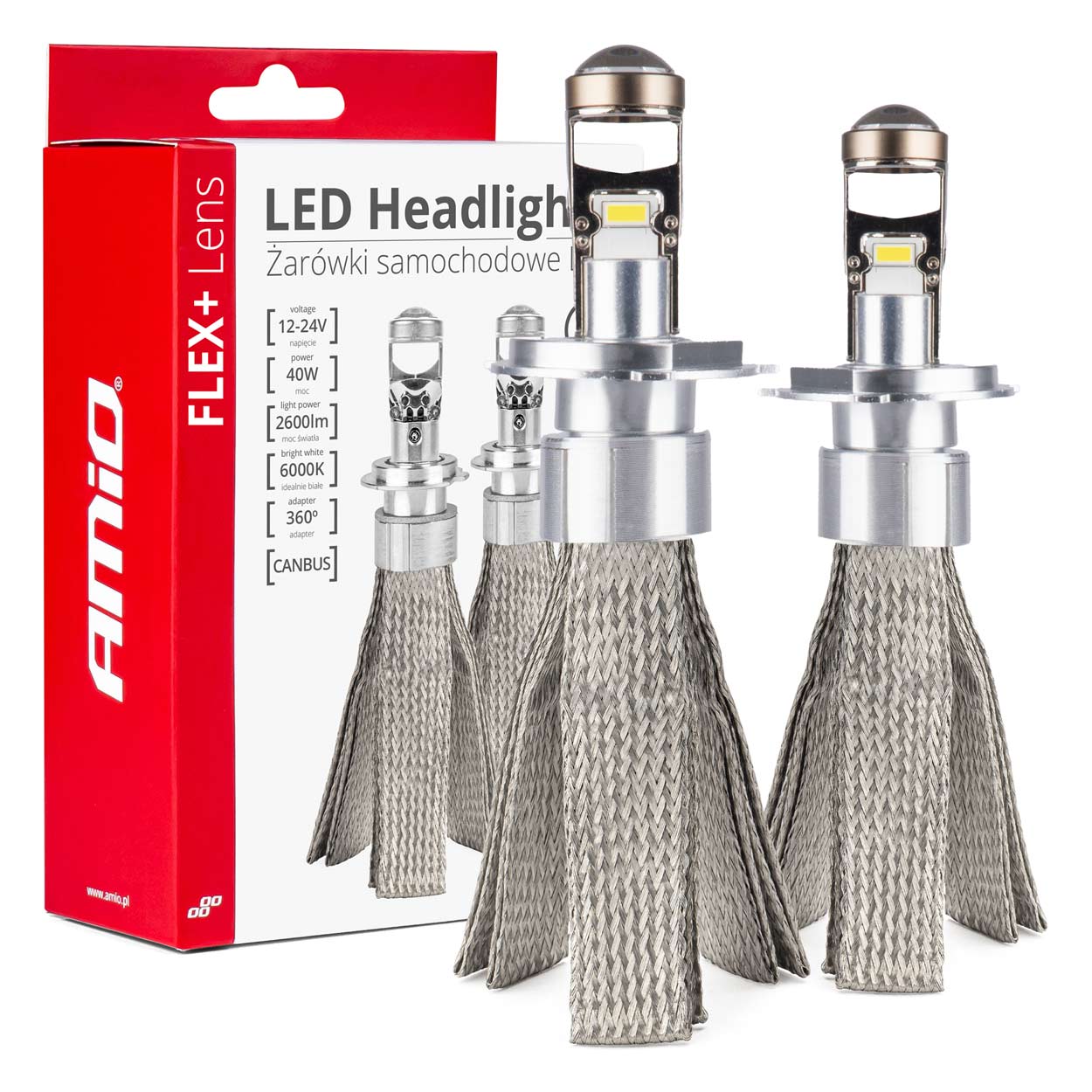 LED H4-pærer FLEX+ med linse, 40 W og 6000 K