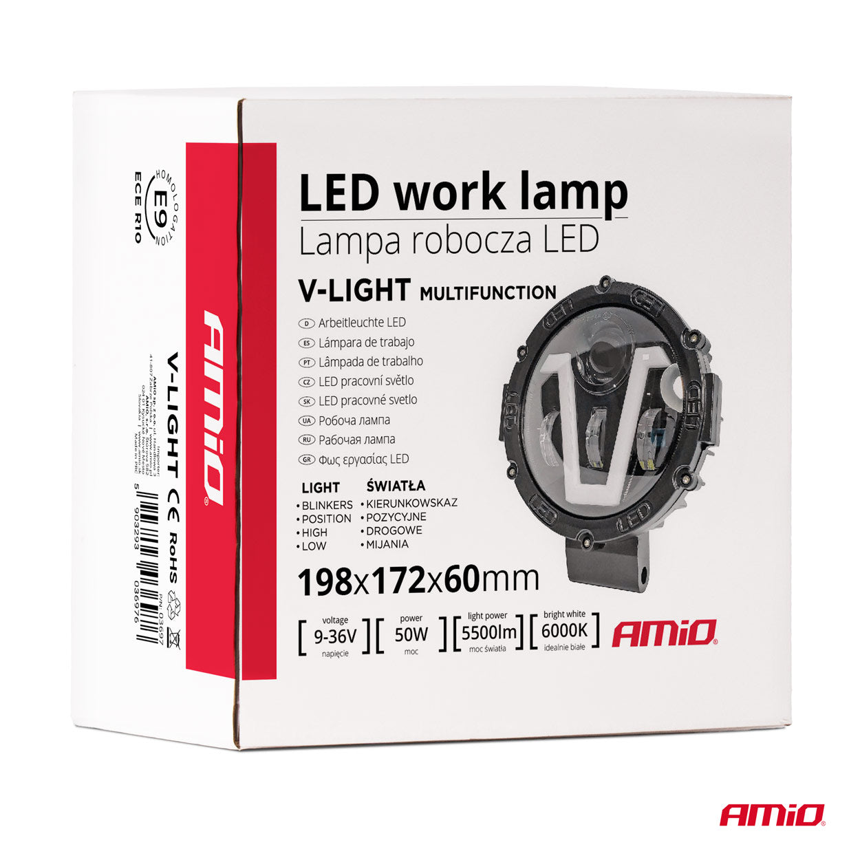 Multifunktionel arbejdslampe med ledningstilslutning