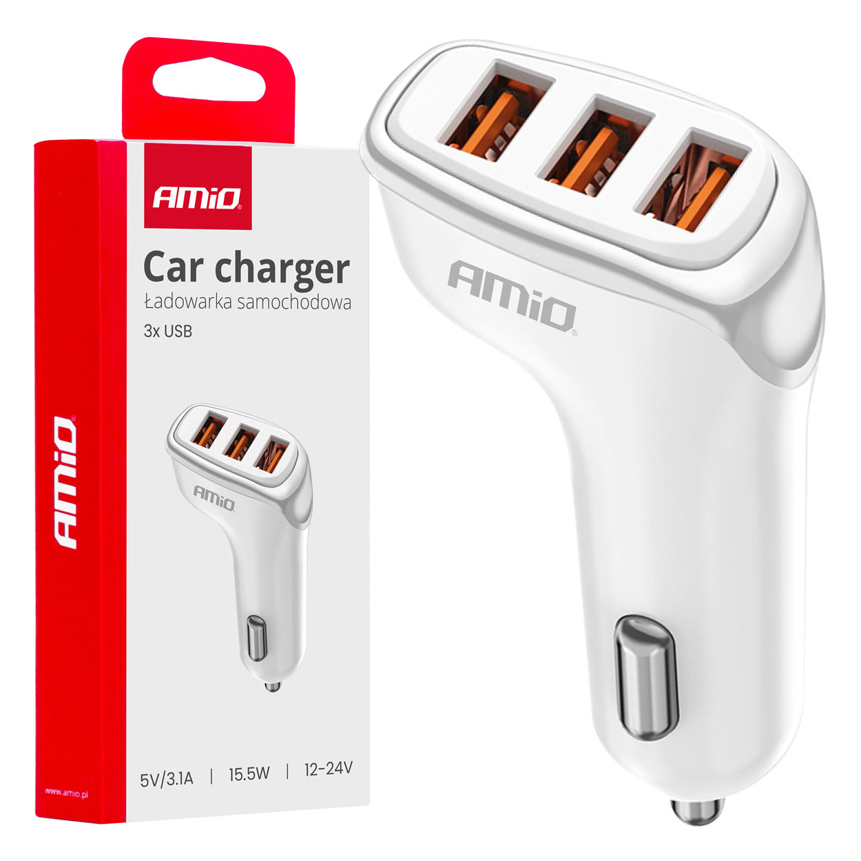 Hvid billader med tre USB-A-porte