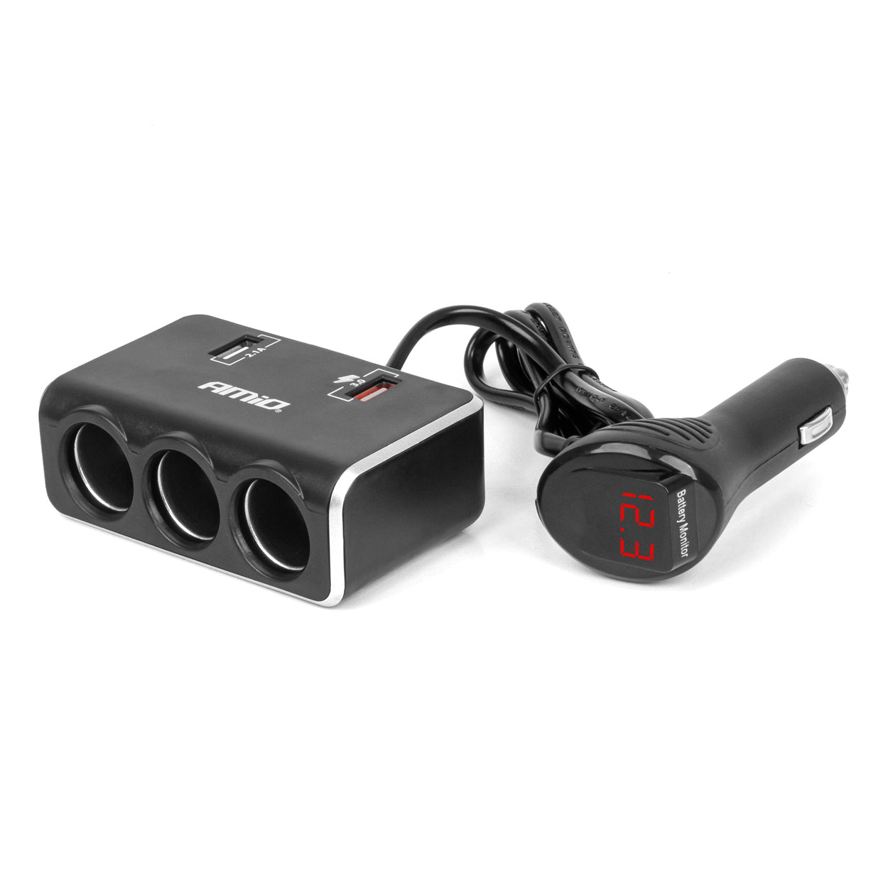 3-dobbelt cigarettænderstik med USB QC 3.0 og digitalt display