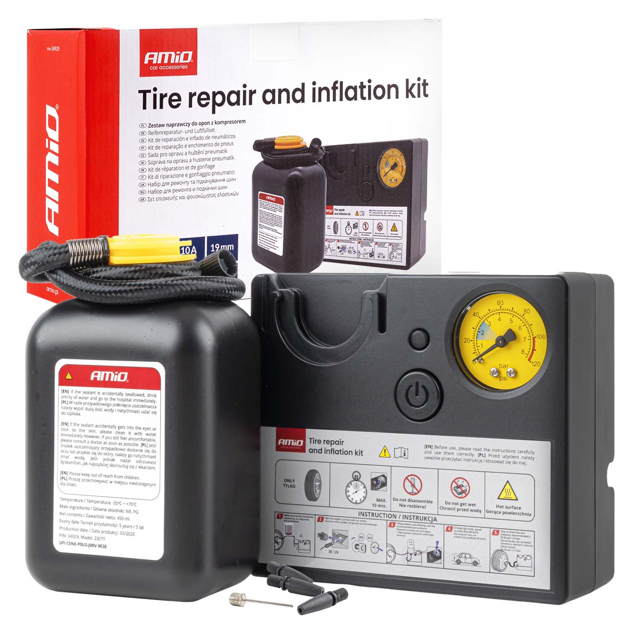 Reifenreparaturset mit 12V-Kompressor