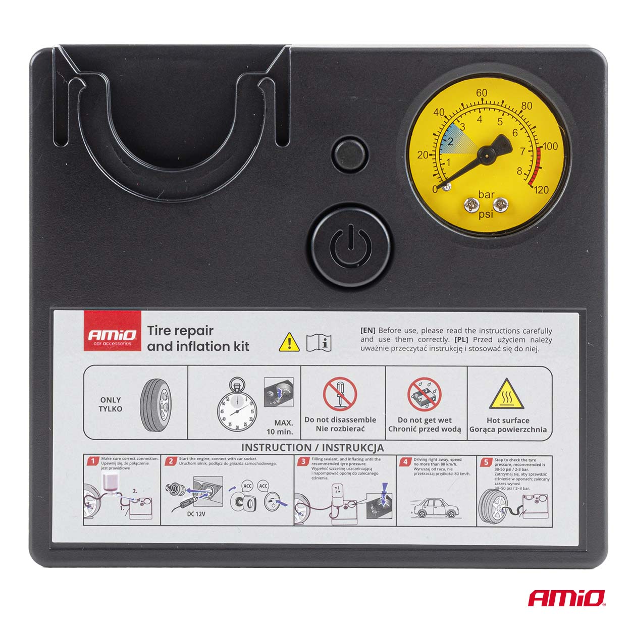 12V-Kompressor mit Druckmesser für Autoreifen