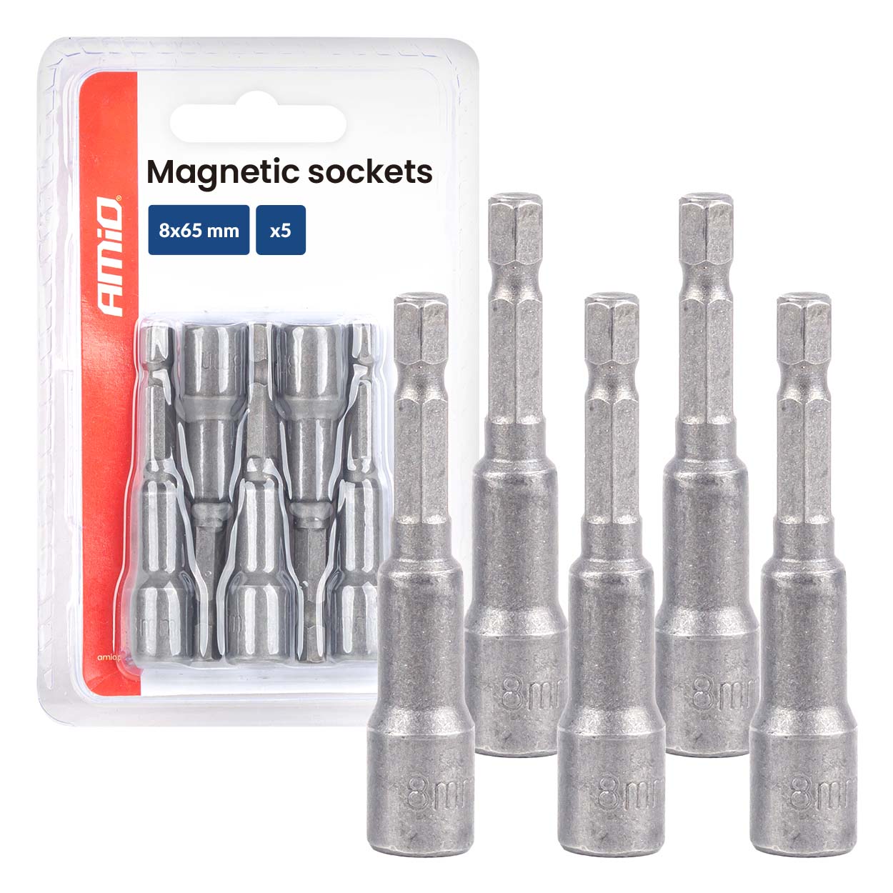 Set mit magnetischen Stecknüssen 8 x 65 mm