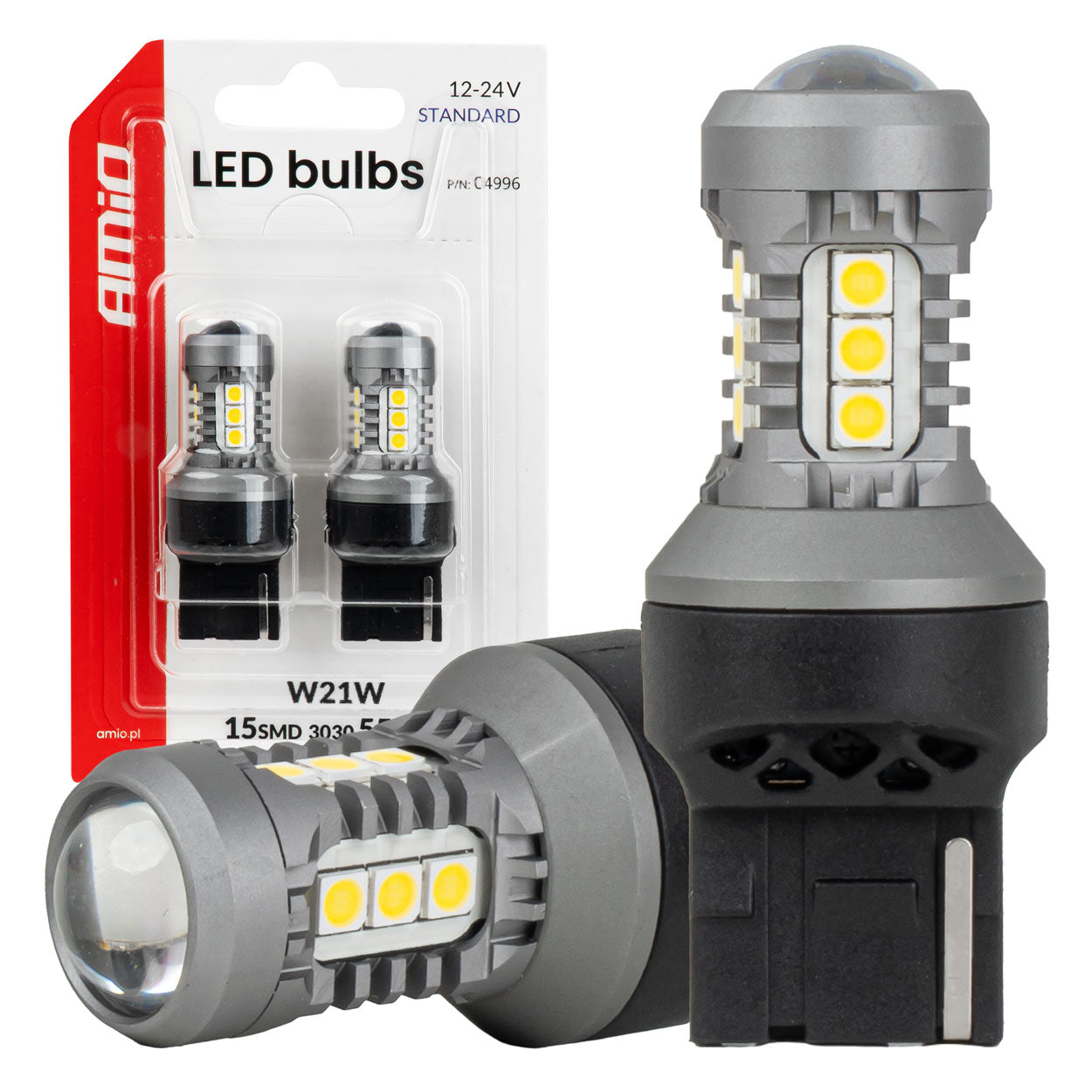 LED-pære 7440 W21W med 15 SMD 3030 LED'er og hvidt lys