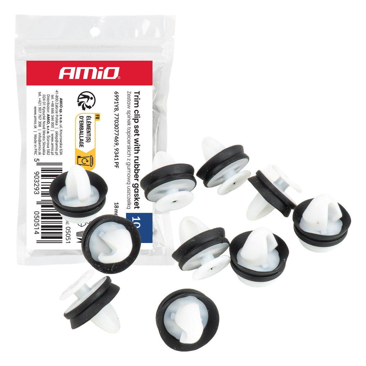 Verkleidungsclips mit Gummidichtung Ø11 mm und 18 mm Länge