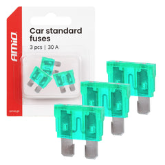 Drei STANDARD-Kfz-Sicherungen mit 30A in Blisterverpackung