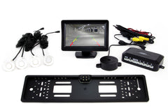 Parkassistenzsystem mit 4,3-Zoll-TFT-Display, Kamera und weißen Sensoren