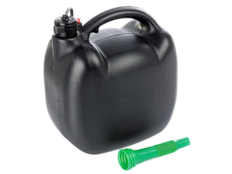 10-Liter-Benzinkanister aus Kunststoff, oval, in Schwarz mit Deckel