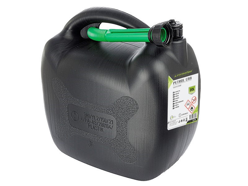 Ovaler Benzinkanister aus Kunststoff 20 Liter in Schwarz mit Deckel