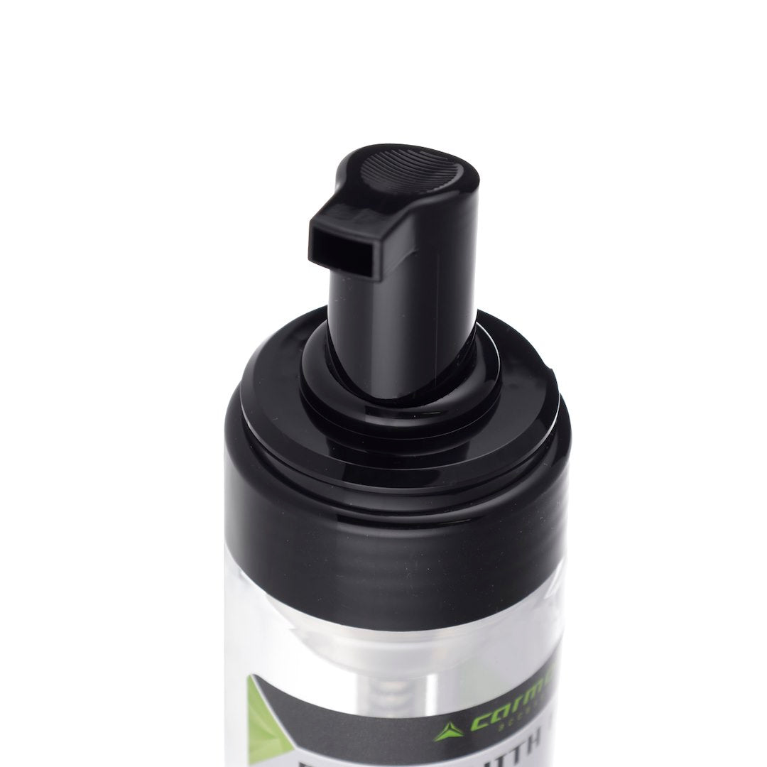 Transparente Schaumflasche mit schwarzer Pumpe und Deckel, 150 ml