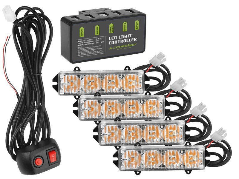 CARMOTION Warnleuchten 12V 16W Set mit 4 Stück und Fernbedienung
