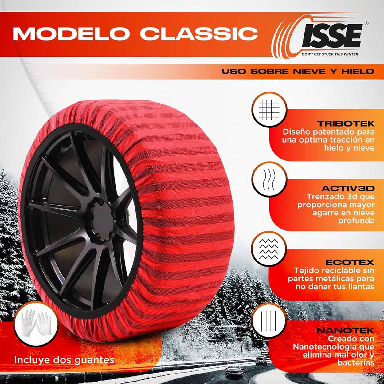 Isse Classic Textil-Schneeketten für Winterfahrten