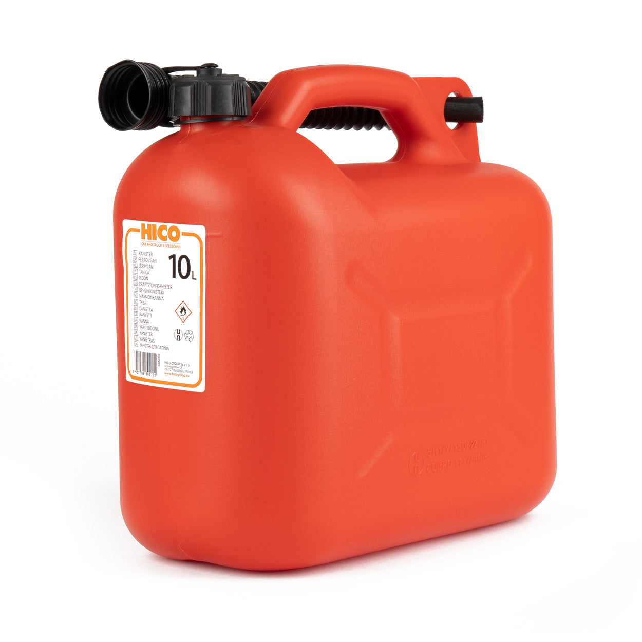 Roter 10-Liter-Kraftstoffkanister aus Kunststoff