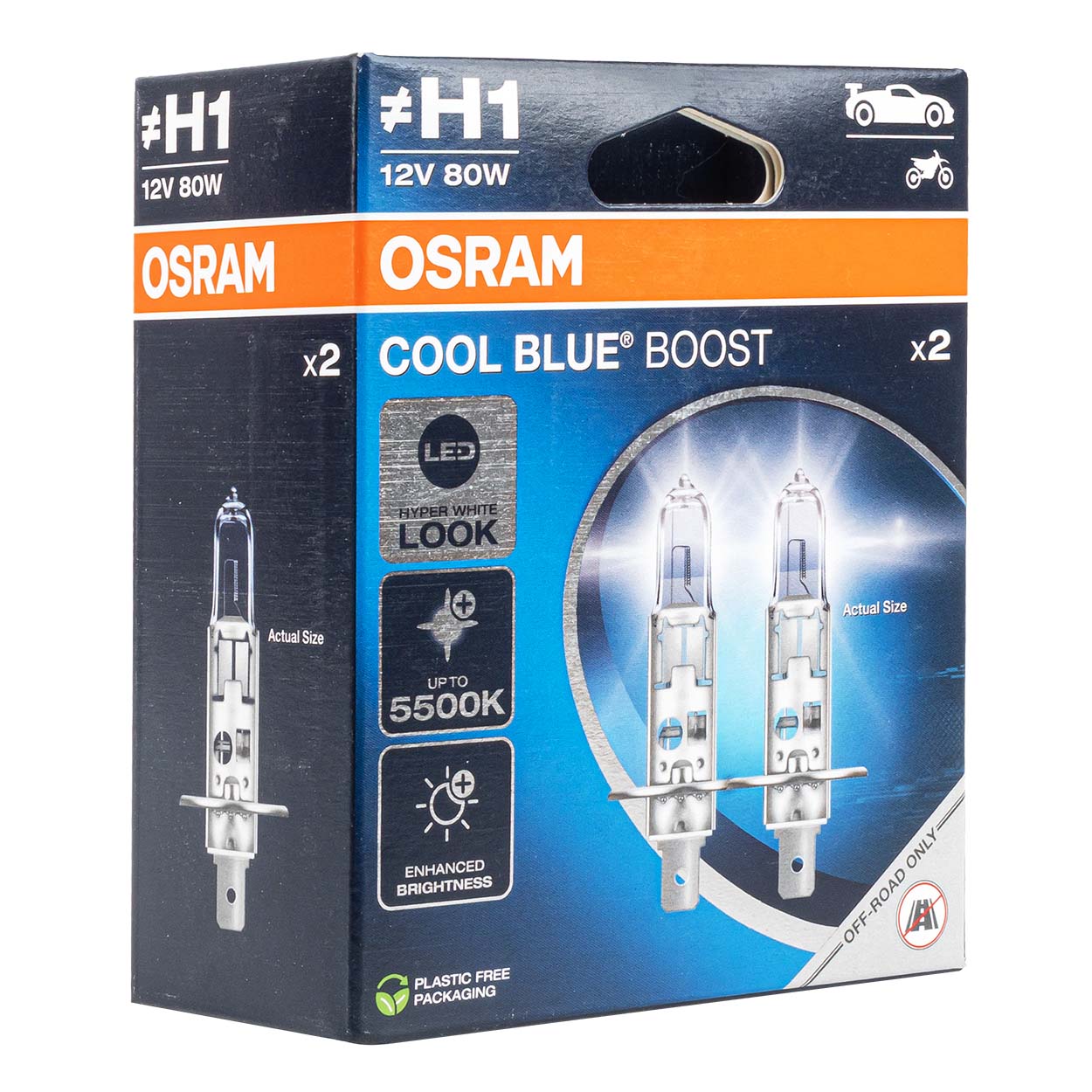 Osram H1 Halogenlampen 12V 55W P14,5s Cool Blue Boost 5500K, 2 Stk.