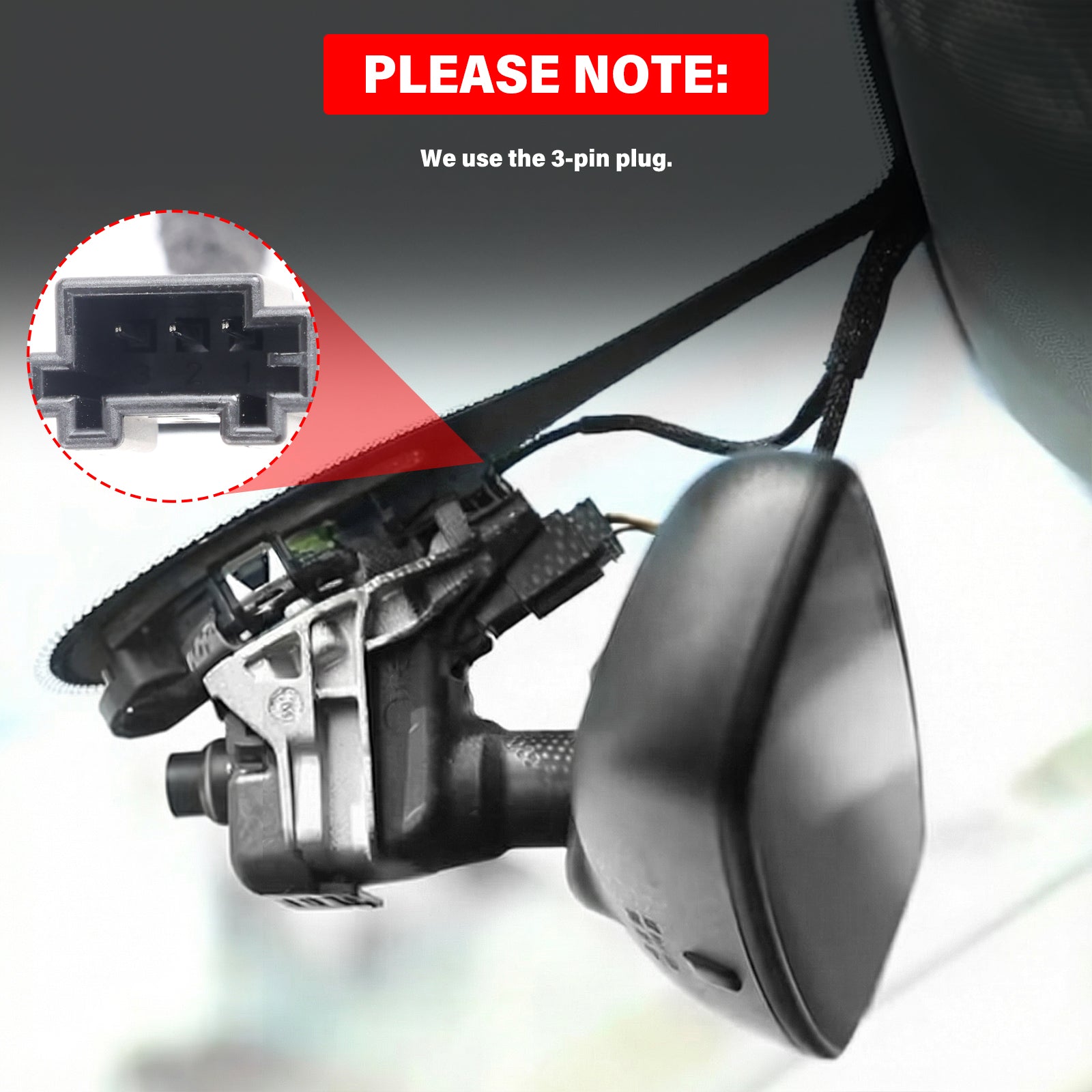 Installationsdetails der Audi Dashcam 4K im OEM-Look mit 3-Pin-Steckeranschluss und Kameradesign.