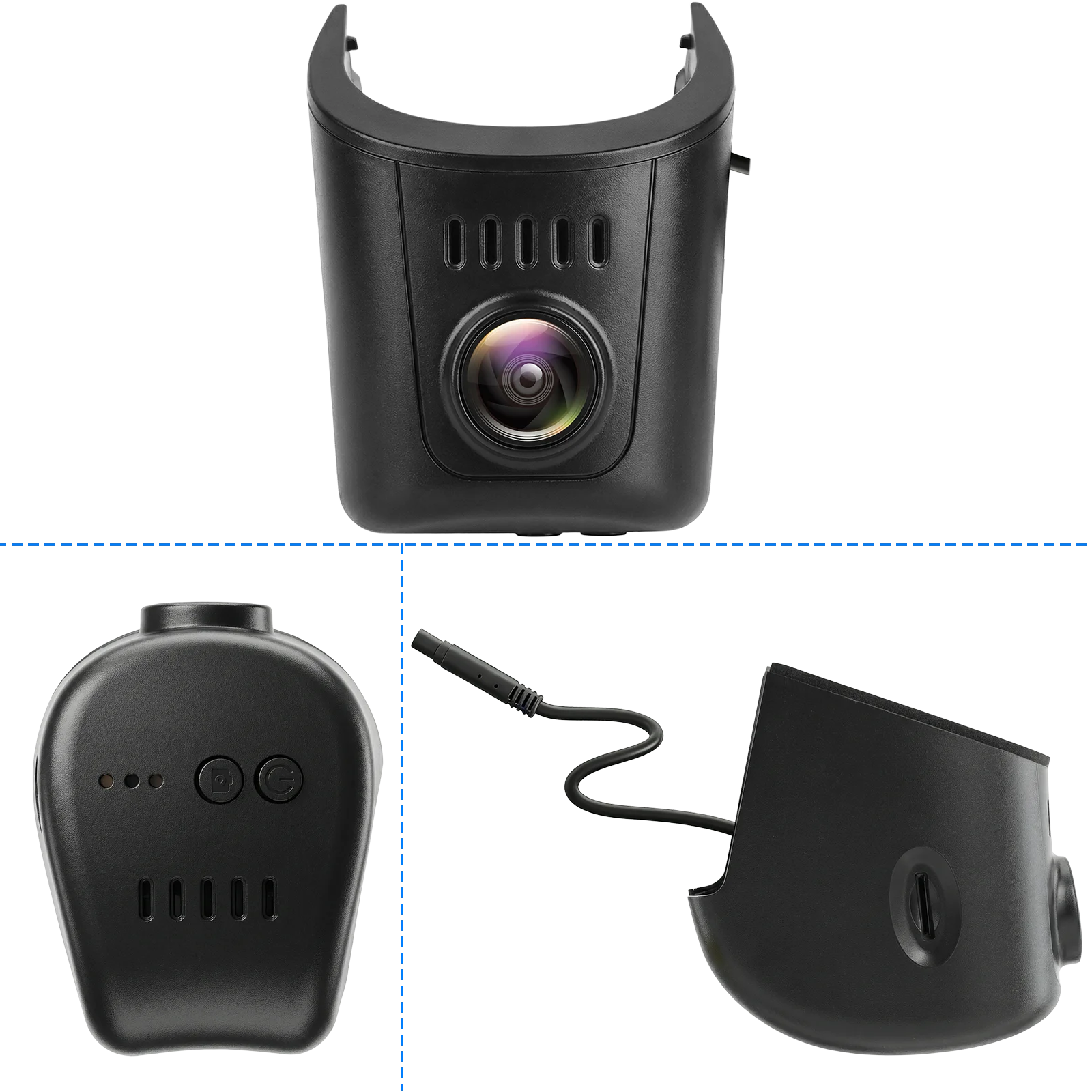 Audi Dashcam 4K im OEM-Look in Front- und Seitenansicht – elegantes Design mit integrierter Linse für eine unauffällige Installation.