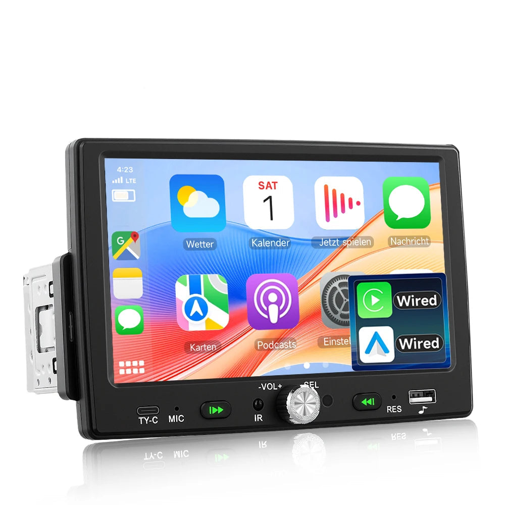 7" 1 DIN Autoradio mit Apple CarPlay und Android Auto – Bluetooth 5.0, Touchscreen und USB 