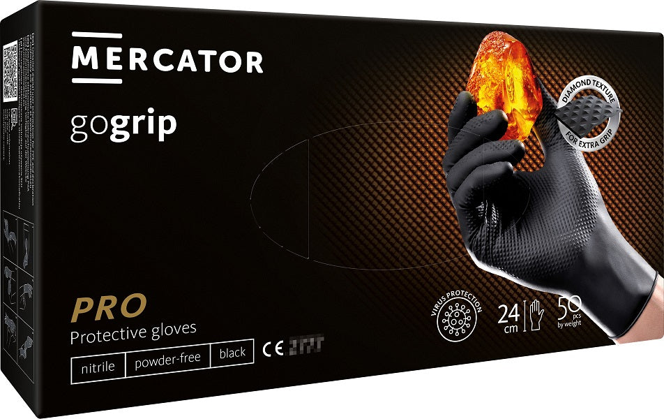 Sorte Mercator GoGrip nitrilhandsker i størrelse M