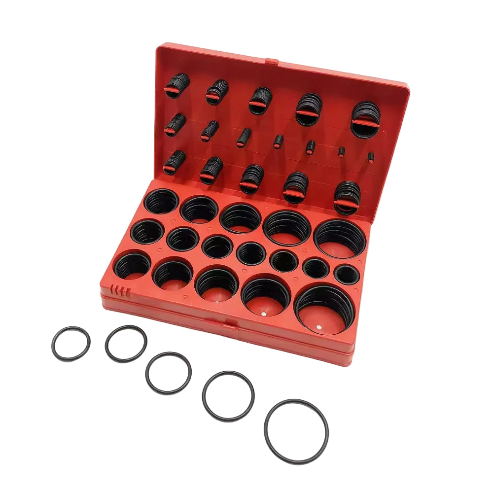 O-Ring-Set mit 419 Teilen in einer roten Kunststoffbox mit übersichtlich sortierten O-Ringen in verschiedenen Größen.